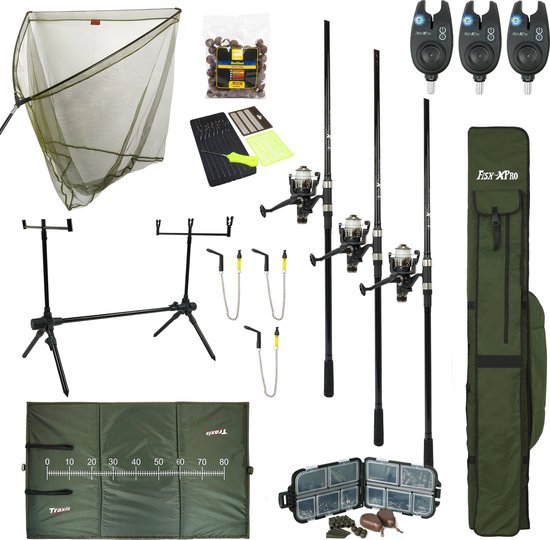 Fish-Xpro Improve mega Karperset 3-rod - 3 Hengels - Molens - Karpernet - Rodpod -Beetmelders - Onthaakmat - Foudraal van Fish-Xpro