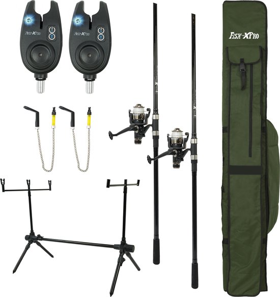 FISH-XPRO - Karper set - Pro Improve Set - 2-Rod - Karperhengelset - Zwart van Merkloos