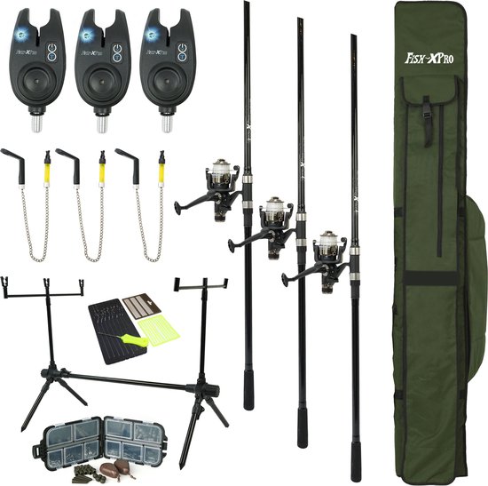 FISH-XPRO Karperset | Carpset Pro Improve Set | 3-Rod | Karperhengelset | Extra Uitgebreid | 96-Delig van Merkloos