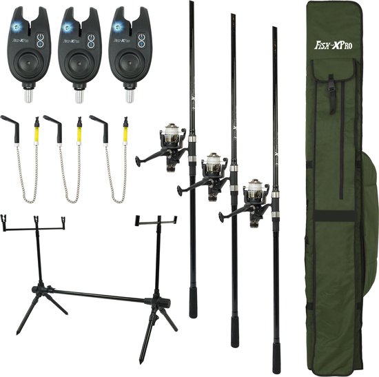 FISH-XPRO - Karperset - Pro Improve Set - 3-Rod - Karperhengelset - Zwart van Merkloos
