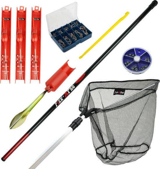Fish-Xpro Ready To Go hengelset 4,00m - Telescoop Vishengel 4m - Vaste Hengel - Incl. Hengelsteun - Schepnet - Opbergdoos - Vis tuigjes - Vishaken - Vislood - Hakensteker van Merkloos