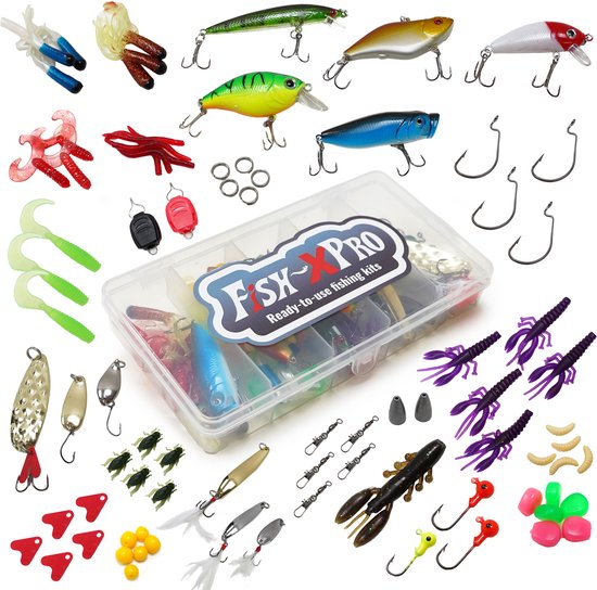 Fish-Xpro - Roofvis accessoires set 88-Delig - incl. opbergdoos - Twisters - Shads - Pluggen - Spinners - Lepels - Jigkoppen - Vis spullen - Tacklebox van Merkloos