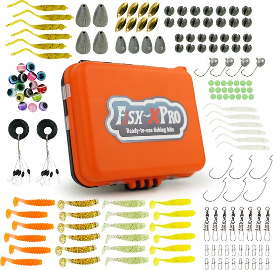 Fish-Xpro Roofvis Visset - 205-Delig - Kunstaas - Softbaits - Visloodjes -Vishaakjes -Wartels - Lijnstoppers- incl. Tacklebox - Roofvissen - Snoek Baars van Merkloos