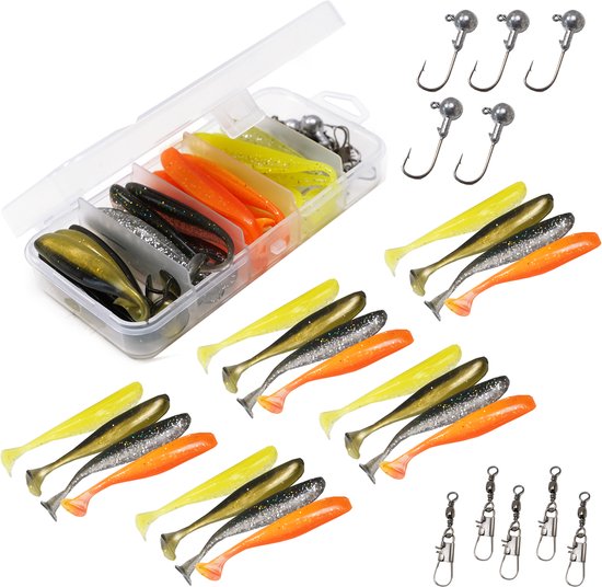 Fish-Xpro Softbait set 36-Delig - Kunstaas - Shads - Jigheads - incl Tacklebox - Roofvissen - Snoek Baars van Merkloos