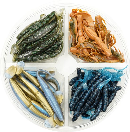 Fish-Xpro Softbait Set Naturel - Helder Water - 7 tot 12cm - +/- 60stuks - Shads - Kunstaas set - Roofvis van Fish-Xpro