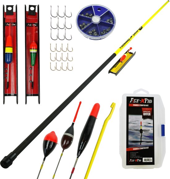 Fish-Xpro Vaste hengelset 2m - Telescoop Hengel - Witvisset - Visset - Dobberset - Opbergdoos - Tuigjes - Dobbers - Vishaken - Vislood - Hakensteker - Onthaker - 29-Delig