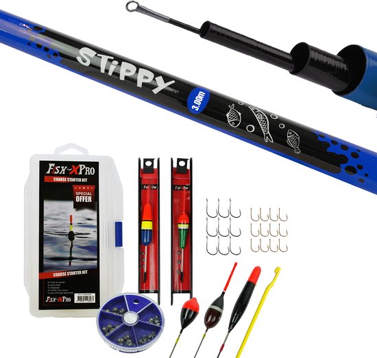 Fish-Xpro Vaste hengelset 3m - Telescoop Hengel - Witvisset - Visset - Dobberset - Opbergdoos - Tuigjes - Dobbers - Vishaken - Vislood - Hakensteker - Onthaker - 29-Delig