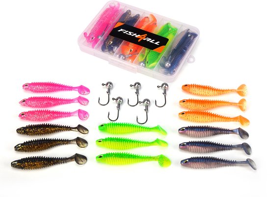 Fish4all Ribbed Softbait & Jighead Box (20pcs) - Shad van Merkloos
