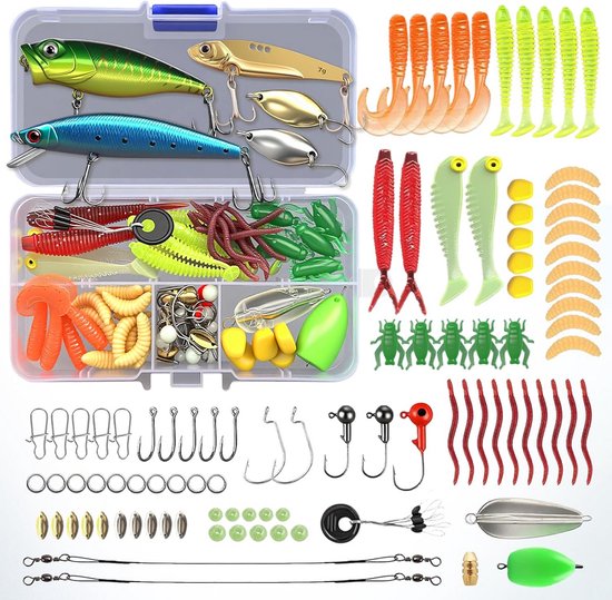 Fishing Bait Set with Lure Box for Pike, Zander Trout, Perch, Fishing Accessories, Mixed Lures, Rubber Fish, Spinner, VIB, Surface Bait, Popper, Jigheads for Freshwater and Saltwater Fishing