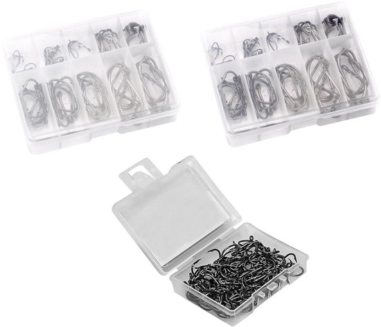 Fishing Hooks, 260Pcs Carbon Steel Fishing Hooks Set in 13 Sizes, Barbed Fishing Hooks, Fishing Hooks with Eyelet - ShopVlot