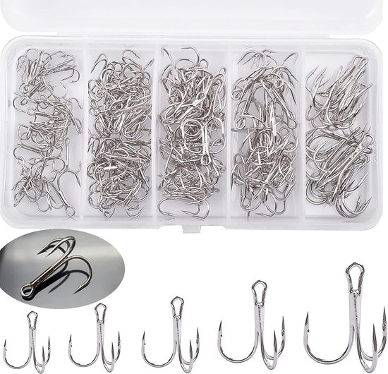 Fishing Hooks - Sterke Drievoudige Barbed Haak voor Zoet en Zoutwater - 50 Stuks Maten 2# 4# 6# 8# 10# van Merkloos