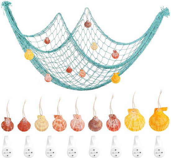 Fishing Net Decorative Fishing Net 100 x 200 cm Nautical Fishing Net with Shells Marine Decoration Fishing Net Hanging Photo Net for Home Living Room Wall Covering Photography Bar Party van Merkloos