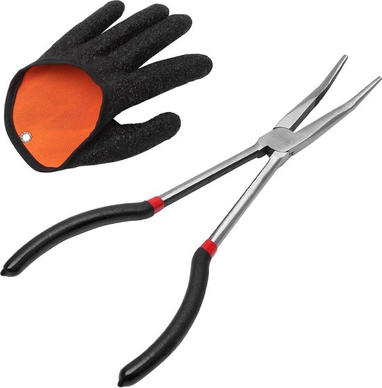 Fishing Pliers 28cm met Rechter Handschoen - Haakverwijderaar - Vissen - Accessoires voor het Vangen van Roofvissen van Merkloos