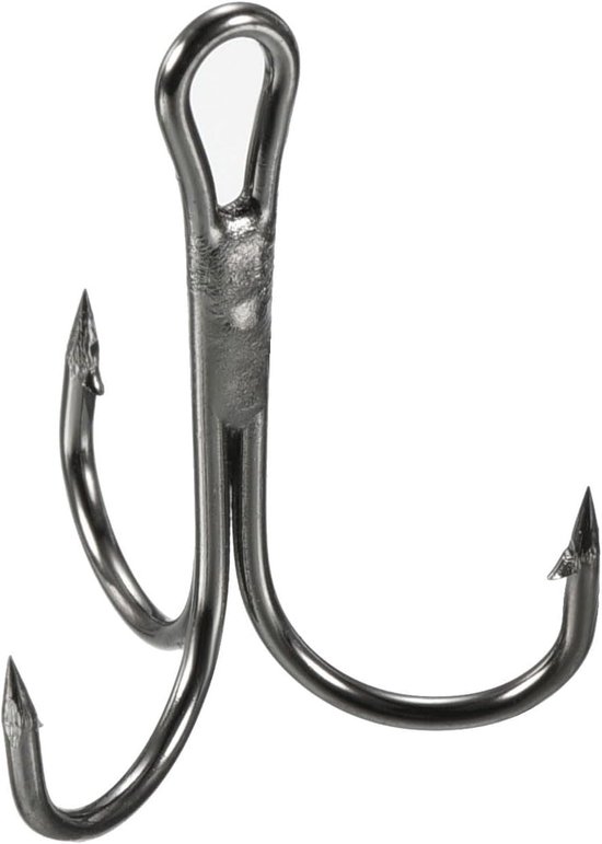 Fishing Treble Hooks - 10 Pieces - Strong High Carbon Steel - Round Barbed Bend for Freshwater and Saltwater - Black van Merkloos