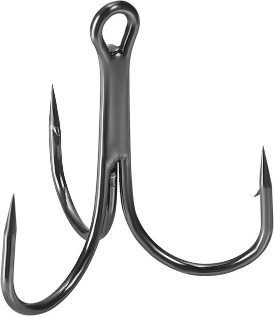 Fishing Treble Hooks - 10Pcs - 3X Sterke Treblen - Katoen Stalen Vishaken - Ronde Bocht Met Haak - Voor Zoetwater en Zoutwater - Zwart - Hoge Kwaliteit Visgerei