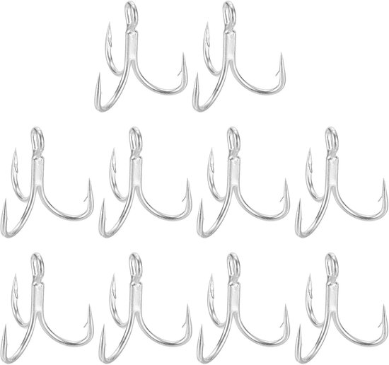 Fishing Treble Hooks - 10Pcs 4X Strong Trebles - Carbon Steel Round Bend Barbed Wire voor Freshwater Saltwater - Zilver van Merkloos