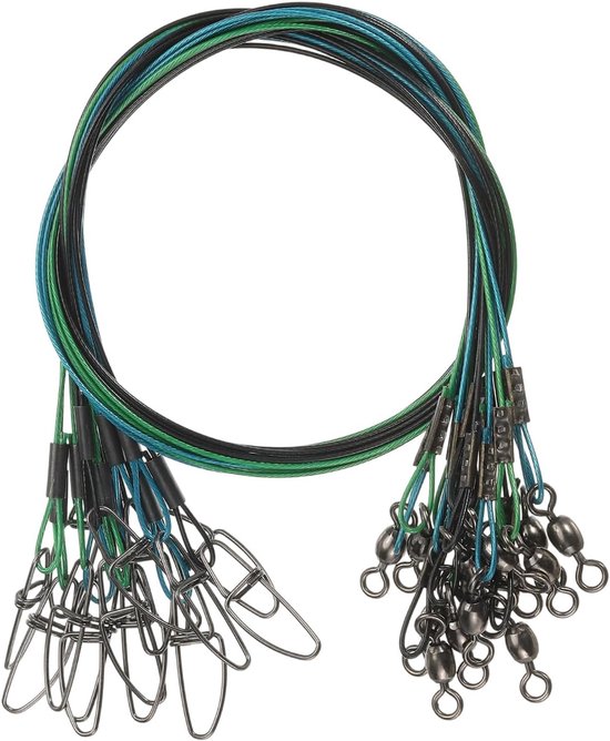 Fishing Wire Leader Line 120lbs - 51 Inch - 15Pcs Steel Heavy Saltwater Fishing Leader Line - High Strength with Rolling Swivel and Snap - Black/Blue/Green