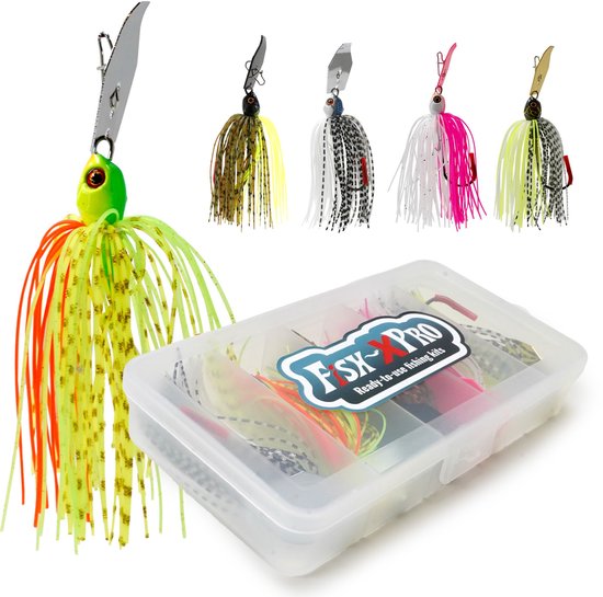 FishXpro Chatterbait Spinnerbait Set 5pcs - 80mm - 10gr - Kunstaas - 5 stuks incl Visdoos van Merkloos