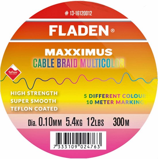 Fladen Maxximus Cable Braid multicolor 300m 0.20mm 30lbs 13.5kg - Gevlochten Lijn van Merkloos