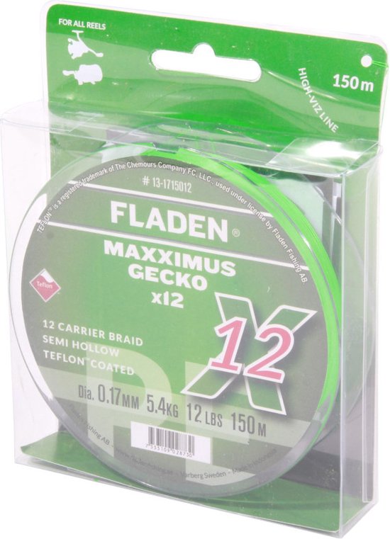 Fladen Maxximus Gecko 12X 600m 0.17mm 12Lbs 5.4kg | Gevlochten lijn van Fladen