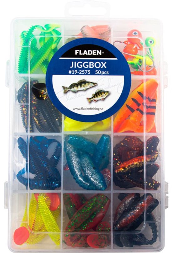 Fladen Shad jigs in tackle box 80mm, 50pcs | Kunstaas set van Merkloos