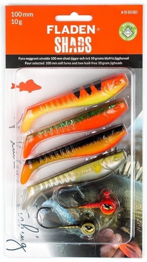 Fladen Soft lure assortment Shad 100 mm 4 pcs two jigheads 10 gram - Shad