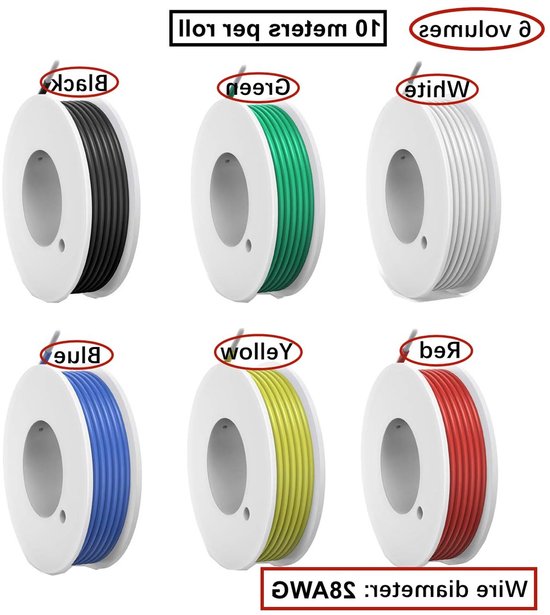 Flexibele Silicoon Draadset 0.08mm², 28 AWG Elektronische Kabel, 300V Gedraaide Koperdraad, 6 Kleuren Spoel van 10 Meter voor DIY RC Vliegtuigen en Elektronische Projecten van Merkloos