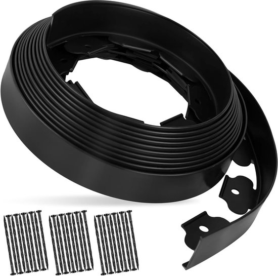 Flexibele Tuinrand van 5 cm Hoog en 10 m Lang met 30 Haringen voor Molen, Bloembed en Oprit (Zwart)