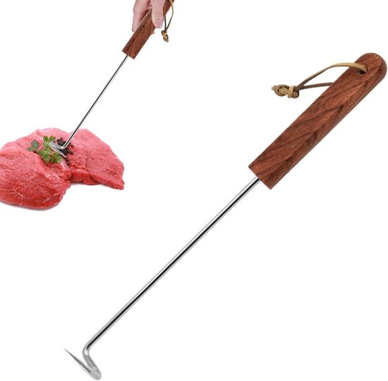 Flipper met vleeshaak, Flipper met vleeshaak Voedseldraaigereedschap Houten | Roestvrij staal Kookgadget voor het grillen van groenten, , kip, hotdogs en barbecueaccessoires