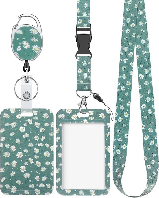 Floral Badge Holder met Retractable Reel, Carabiner Clip en Afneembare Lanyard - Stijlvolle Verticale Kaartbeschermer voor Vrouwen en Leraren