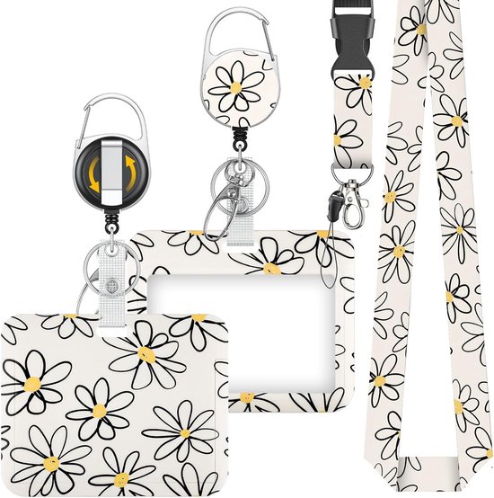 Floral Badgehouder met Retractable Reel en Afneembare Lanyard voor Dames, Ideaal voor Onderwijs en Evenementen, Horizontale Kaartbescherming van Merkloos