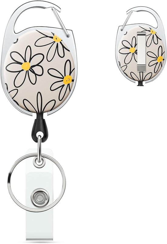 Floral Print Retractable Badge Reel met Sterke ABS Body en RVS Veer, 24 inch Nylon Touw en Karabijnhaak voor Identificatie en Sleutels