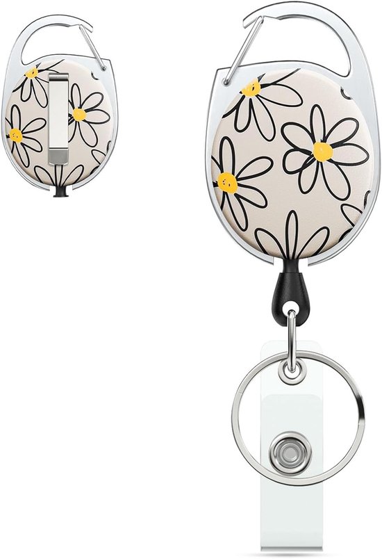 Floral Print Retractable Badge Reel voor Badgehouder, Sterke ABS Body, 24 inch Nylon Touw en Carabiner, Ideaal voor Sleutels en ID Kaarten van Merkloos
