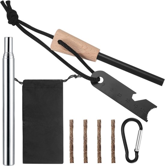 Florixa®Brandblusset - Firesteel - Vuurmaker - Zwart - 12cm x 3cm x 2cm van Merkloos