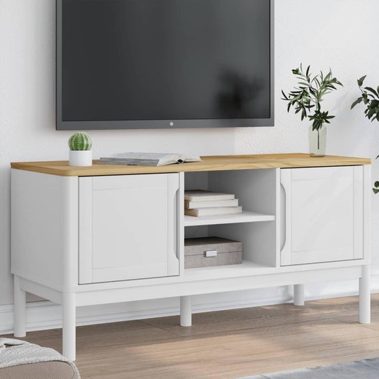 Floro TV-kast, wit, tv-kast, tv-kast voor kantoor, ontvangstruimte, 114 x 43 x 55 cm, massief hout, grenen