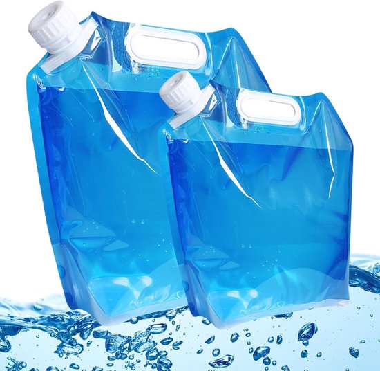 Foldable Drinking Water Canister, 10L + 5L, Storage Bag for Camping, Hiking, Picnic, Grilling, (Blue) van Merkloos