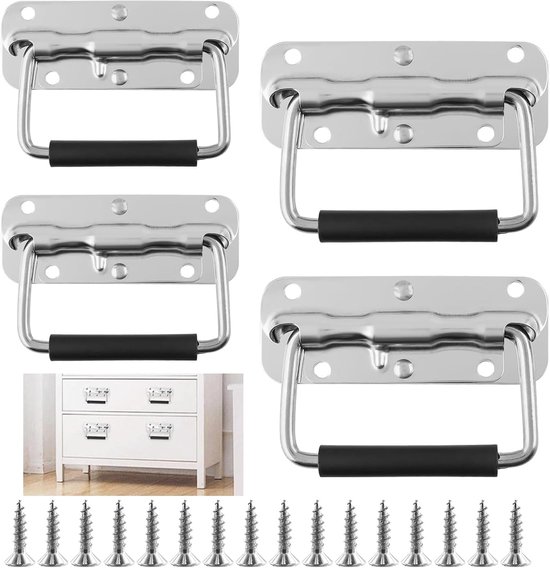 Folding Handle, 4 Pieces Suspension Box Handle, 2 Pieces 100 mm and 2 x 120 mm Folding Handles, Box Handle Foldable - ShopVlot