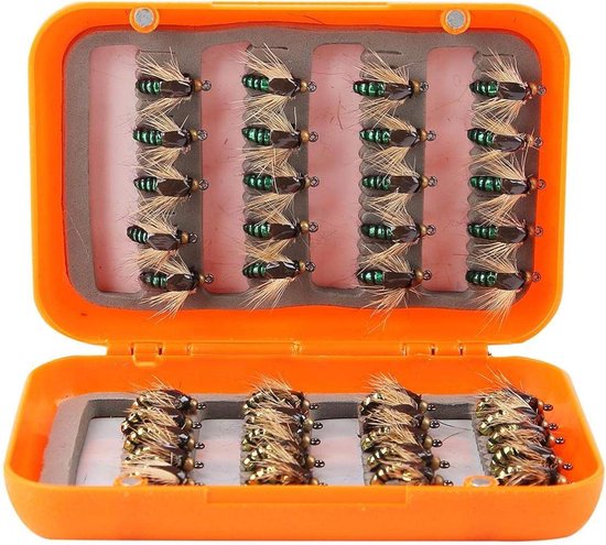Forel Vliegvisset, Levensechte Vliegvis Lokazen, 40 stuks in opbergdoos - Forelvissen, Vliegvissen, Forel Lokazen.