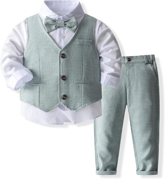 Formeel pak set voor baby's en peuters, gentleman met vest met vlinderdas, jurk, hemd, broek, bruiloftspak voor kinderen