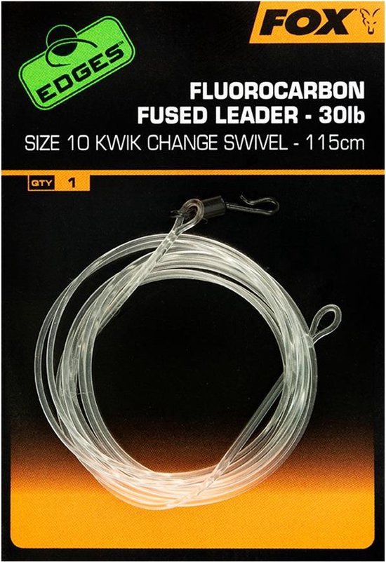 Fox Fluorocarbon Carbon Fused leader - 115cm - 30lb - Kwik Change Swivel - Maat 10 - Transparant van Fox