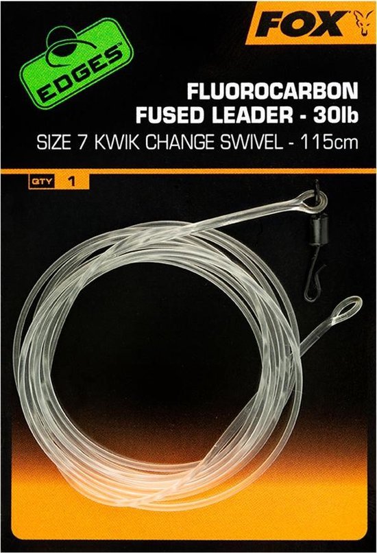 Fox Fluorocarbon Carbon Fused leader - 115cm - 30lb - Kwik Change Swivel - Maat 7 - Transparant van Fox