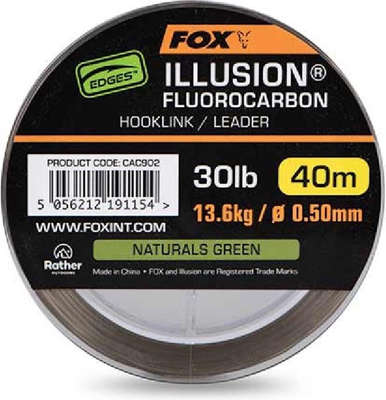 Fox Illusion Fluorocarbon Hooklink-Leader - Natural Green (40m) - Maat : 30lb - 13.6kg - 0.50mm