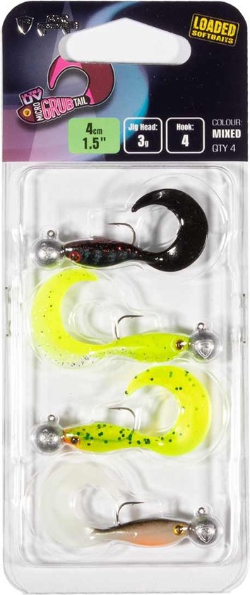 Fox Rage Loaded Softbait Ultra UV Micro Grub Tail 4cm 3g haak 4 (4 pcs) Mixed Colours van Fox