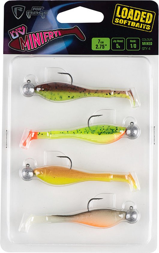 Fox Rage Loaded Softbaits Ultra UV Mini Fry Mixed (4 pcs) 7cm - Jighead 5g - Haak 1/0