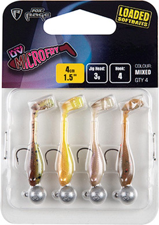 Fox Rage Loaded Ultra UV Micro Fry Mixed Colors Pack (4pcs) 4cm - Jighead 3g - Haak 4