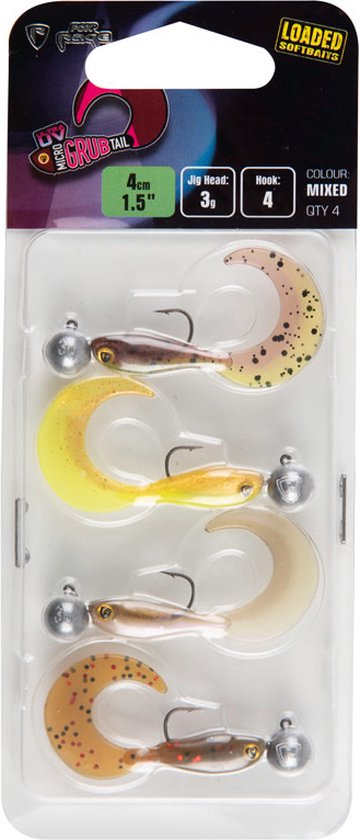 Fox Rage Loaded Ultra UV Micro Grub Tail Mixed Colors Pack (4 pcs) 4cm - Jighead 3g - Haak 4