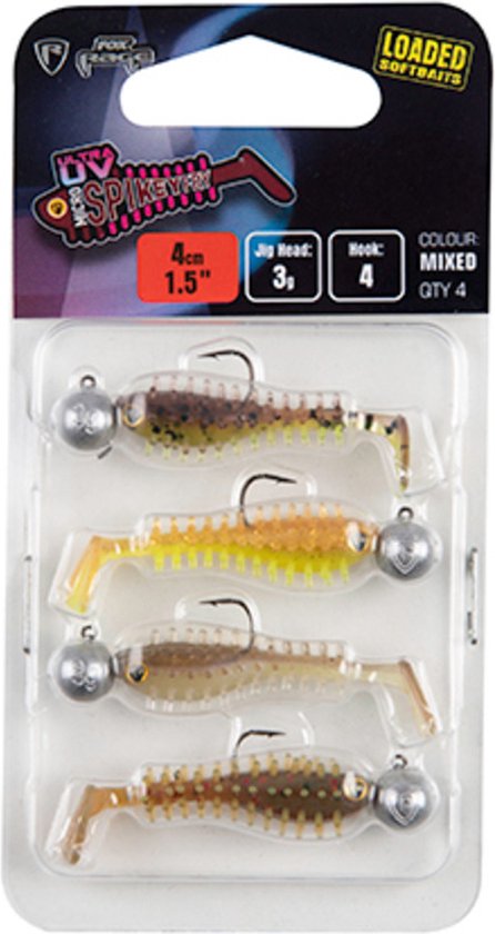 Fox Rage Loaded Ultra UV Micro Spikey Fry Mixed Colors Pack (4pcs) 4cm - Jighead 3g - Haak 4 van Fox Rage