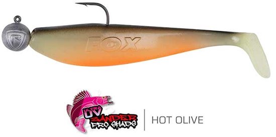Fox Rage Loaded Zander Pro Shad 10cm - haak 4/0 - 10g (1 pc) - Kleur : UV Hot Olive