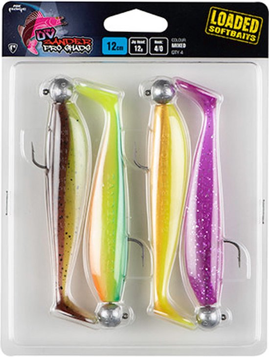 Fox Rage Zander Pro Shad Loaded UV Mixed Colors (4 pcs) 12cm - Jig Head 12g - Haak 4/0 van Fox Rage