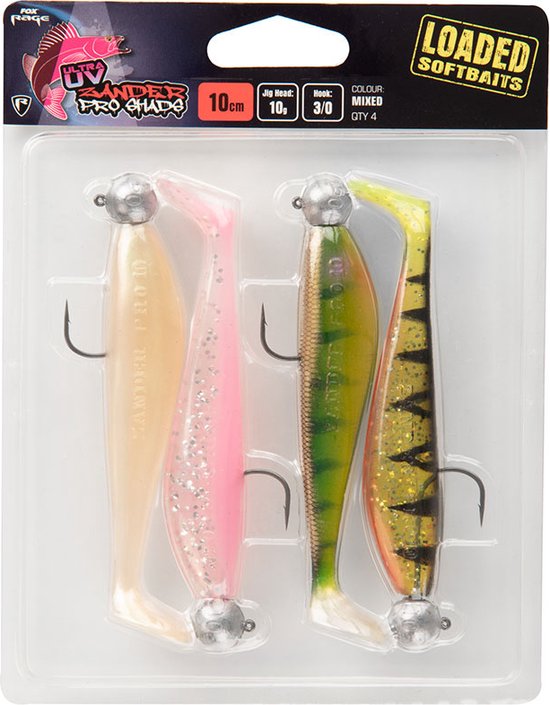 Fox Rage Zander Pro Shad Loaded UV Mixed Colors (4 pcs) 7.5cm - Jighead 5g - Haak 1/0 van Fox Rage